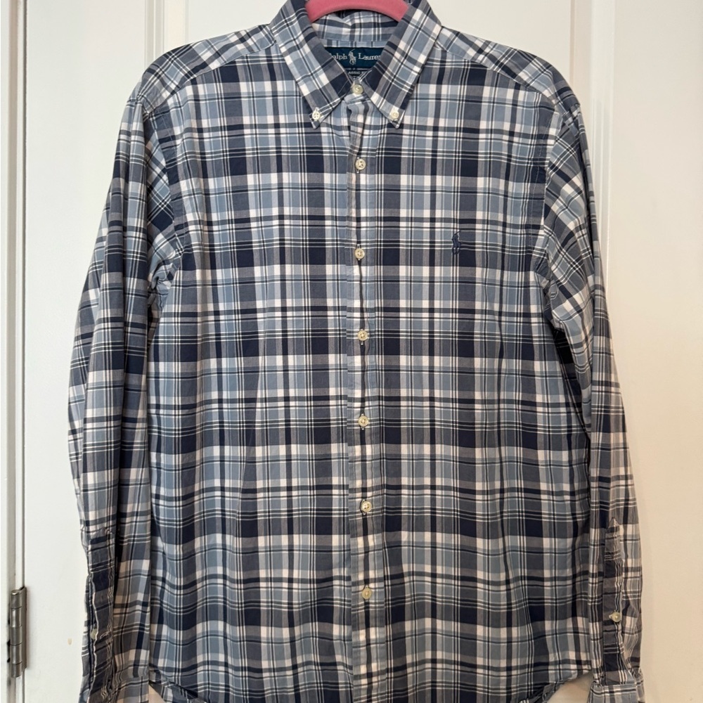 Ralph Lauren Blue and White Casual Button Down Shirt